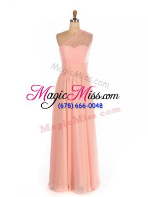 Empire Wedding Party Dress Peach One Shoulder Chiffon Sleeveless Floor Length Side Zipper