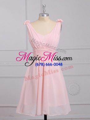Beautiful Hand Made Flower Bridesmaid Dress Baby Pink Lace Up Sleeveless Mini Length