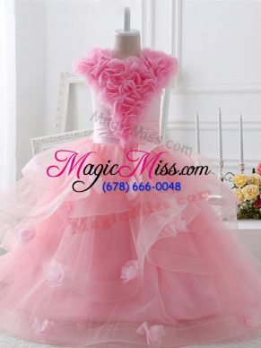 Floor Length Baby Pink Little Girls Pageant Dress Wholesale High-neck Sleeveless Zipper