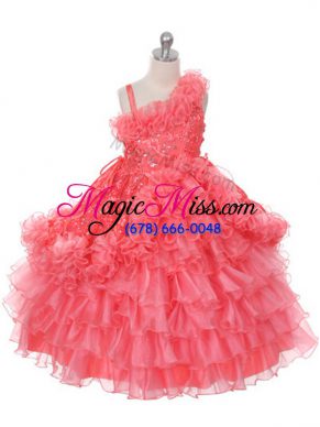Customized Sleeveless Lace and Ruffles and Ruffled Layers Lace Up Girls Pageant Dresses