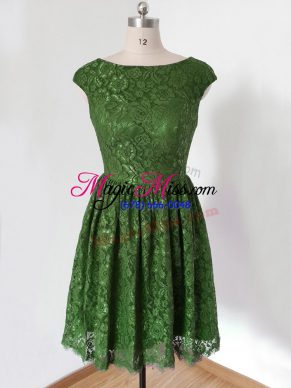 Lovely Olive Green Scoop Neckline Lace Quinceanera Court of Honor Dress Cap Sleeves Lace Up