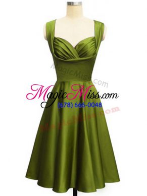Knee Length Olive Green Bridesmaids Dress Taffeta Sleeveless Ruching