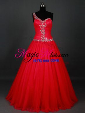 Red Homecoming Dress Prom and Party with Beading One Shoulder Sleeveless Zipper