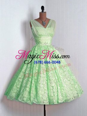 Sweet Mini Length Lace Up Bridesmaids Dress for Prom and Party and Wedding Party with Lace
