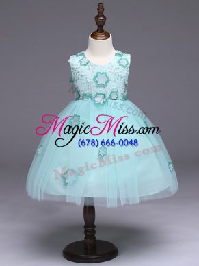Hot Selling Apple Green Scoop Zipper Appliques and Bowknot Little Girls Pageant Gowns Sleeveless