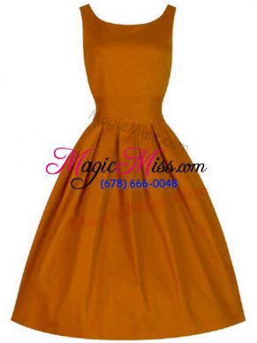 Luxury Orange Bridesmaids Dress Prom and Party and Wedding Party with Ruching Scoop Sleeveless Lace Up