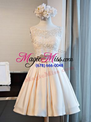 Sleeveless Mini Length Lace Lace Up Dress for Prom with Champagne
