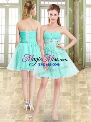 Flirting Apple Green A-line Organza and Chiffon Sweetheart Sleeveless Beading Mini Length Lace Up Prom Party Dress