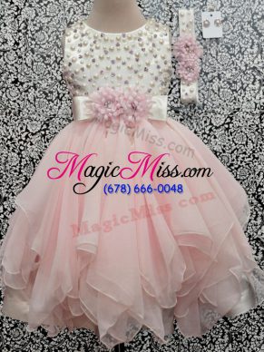 Excellent Sleeveless Beading and Hand Made Flower Backless Little Girl Pageant Gowns