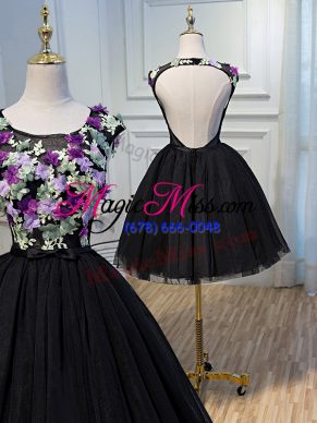 Black Sleeveless Tulle Backless Prom Party Dress for Prom and Party and Sweet 16