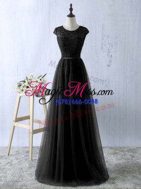 Fantastic Scoop Sleeveless Prom Dress Floor Length Lace Black Tulle