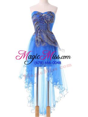 Low Price Blue Lace Up Sweetheart Appliques Tulle Sleeveless