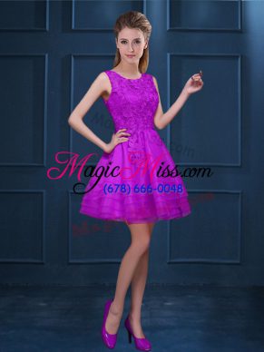 Eggplant Purple Bridesmaid Gown Prom and Party with Lace and Ruffled Layers Scoop Sleeveless Zipper