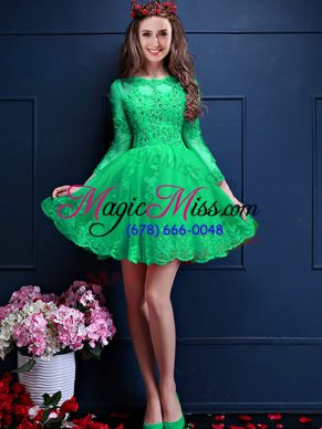 Designer A-line Bridesmaid Dresses Apple Green Scalloped Chiffon 3 4 Length Sleeve Mini Length Lace Up