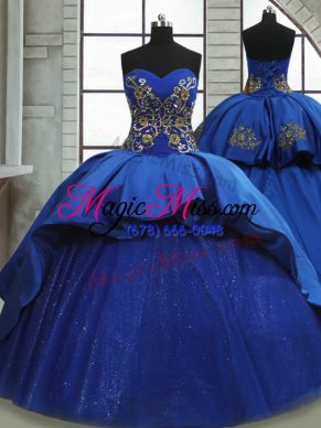 Nice Sleeveless Beading and Appliques Lace Up Sweet 16 Quinceanera Dress with Royal Blue Sweep Train