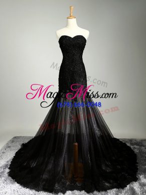 Black Sleeveless Beading and Appliques Prom Party Dress