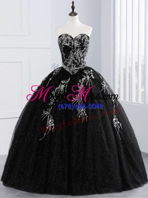 Free and Easy Black 15th Birthday Dress Military Ball and Sweet 16 and Quinceanera with Embroidery Sweetheart Sleeveless Lace Up