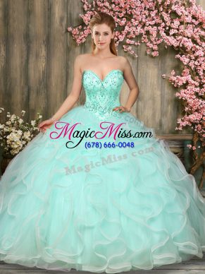 Chic Apple Green 15th Birthday Dress Military Ball and Sweet 16 and Quinceanera with Beading and Ruffles Sweetheart Sleeveless Lace Up