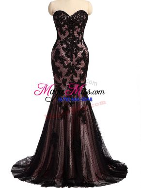 Sweetheart Sleeveless Tulle and Lace Evening Outfits Lace and Appliques Brush Train Lace Up