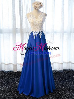Royal Blue Scoop Zipper Lace and Appliques Prom Gown Sleeveless