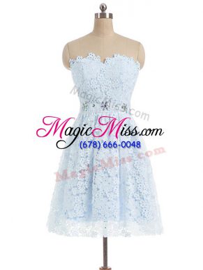 Light Blue Sleeveless Lace Zipper Prom Gown for Prom and Party and Sweet 16