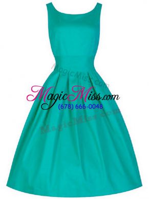 Deluxe Knee Length Lace Up Bridesmaid Gown Turquoise for Prom and Party and Wedding Party with Ruching