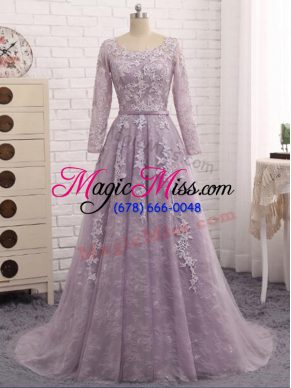 Lavender Zipper Mother of the Bride Dress Beading and Appliques Sleeveless Brush Train