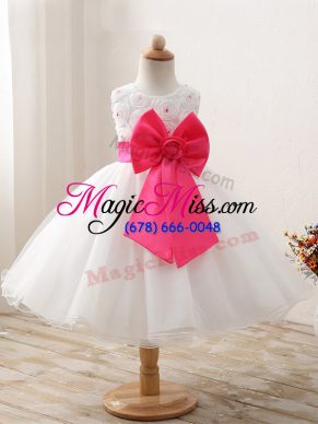 Customized White Sleeveless Mini Length Bowknot Zipper Little Girls Pageant Dress