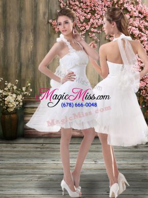 Graceful Sleeveless Backless Mini Length Ruching Bridal Gown