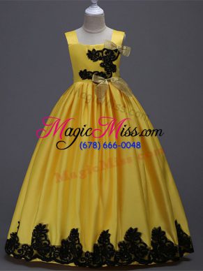 Stunning A-line Flower Girl Dresses Yellow Square Taffeta Sleeveless Floor Length Zipper
