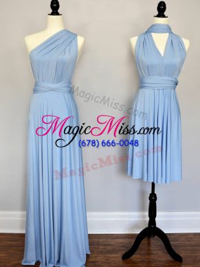 Clearance Light Blue Lace Up One Shoulder Ruching Quinceanera Court Dresses Chiffon Sleeveless