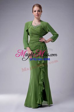 Beautiful Sleeveless Chiffon Floor Length Zipper Mother of Bride Dresses in Green with Beading
