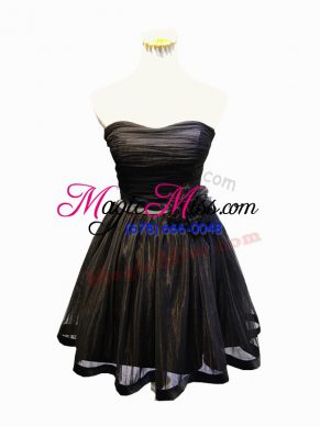 Black Sweetheart Neckline Ruching and Bowknot and Hand Made Flower Sleeveless Lace Up
