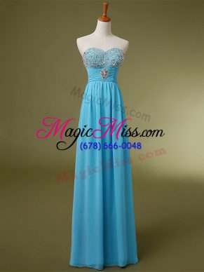Fashion Floor Length Empire Sleeveless Baby Blue Prom Gown Lace Up