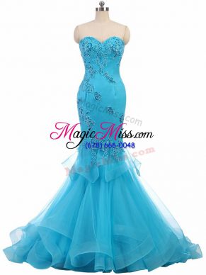 Fantastic Tulle Sleeveless Evening Dress Brush Train and Appliques