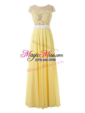 Dynamic Lace and Appliques Evening Dress Yellow Side Zipper Sleeveless Floor Length