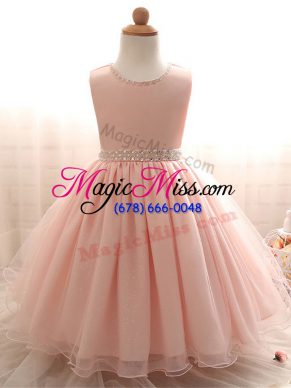 Pink Organza Lace Up Little Girls Pageant Dress Wholesale Sleeveless Floor Length Beading