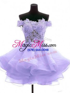Designer Off The Shoulder Sleeveless Zipper Prom Gown Lavender Tulle