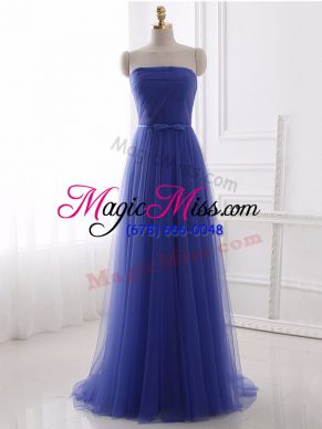 Amazing Sleeveless Floor Length Beading and Belt Zipper Prom Dress with Blue