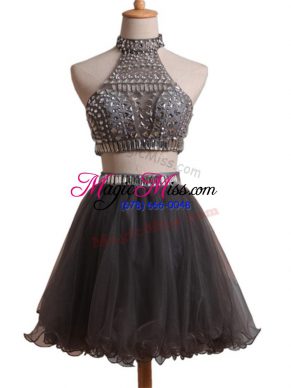 Colorful Sleeveless Organza Mini Length Criss Cross Homecoming Dress in Black with Beading