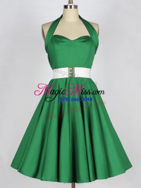 Low Price Mini Length Green Damas Dress Halter Top Sleeveless Lace Up