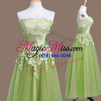 Sweet Strapless Neckline Appliques Wedding Party Dress Sleeveless Lace Up