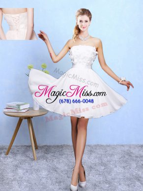 Off The Shoulder Sleeveless Bridesmaid Gown Knee Length Appliques White Chiffon