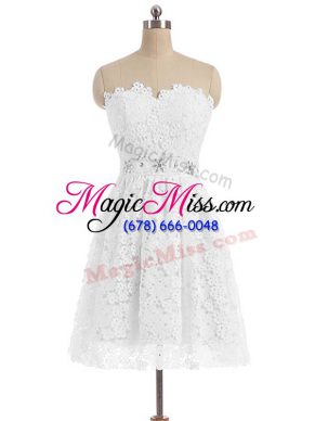 White Zipper Sweetheart Beading and Lace and Appliques Prom Gown Lace Sleeveless