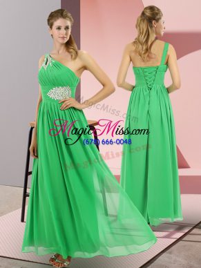 On Sale Green Sleeveless Floor Length Beading Lace Up Prom Dress