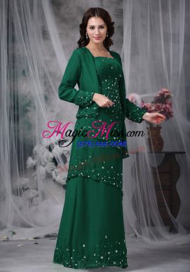 Modest Green Sleeveless Beading Floor Length Mother of the Bride Dress