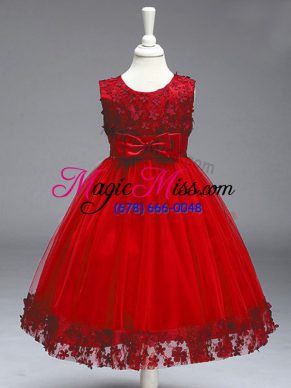 Top Selling Knee Length Wine Red Flower Girl Dress Scoop Sleeveless Zipper