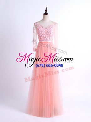 Pink Quinceanera Dama Dress Prom and Party and Wedding Party with Lace V-neck Half Sleeves Lace Up