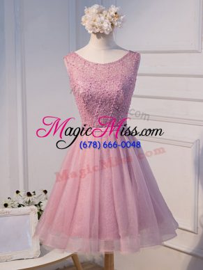 Pink Sleeveless Tulle Lace Up Dress for Prom for Prom and Party and Sweet 16