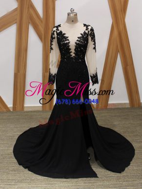 Chiffon Long Sleeves Mother Of The Bride Dress Brush Train and Lace and Appliques
